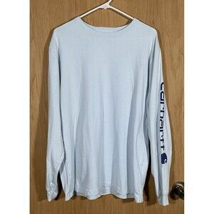 Carhartt Original Fit Long Sleeve Shirt Lt Blue Spellout Logo Cotton Men's Sz M